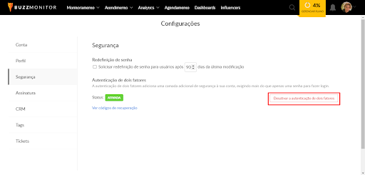 tutorial para desativar autenticação de dois fatores