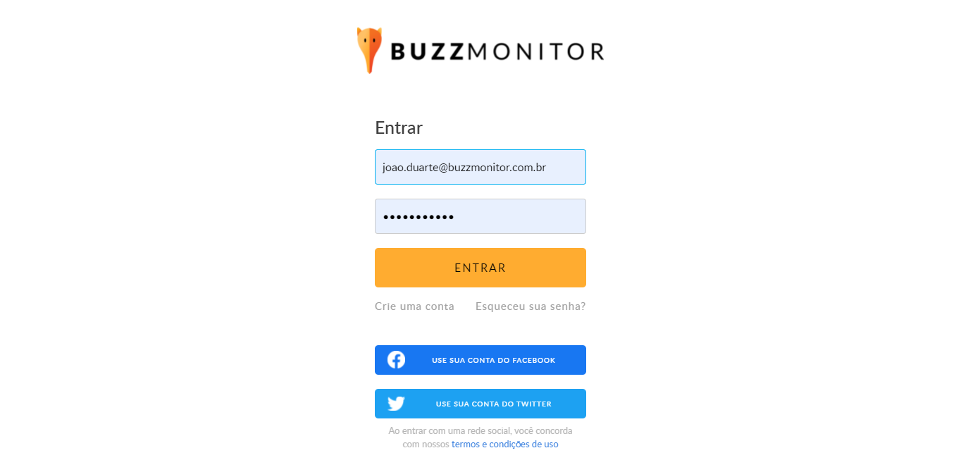 tutorial login com código de recuperação na buzzmonitor