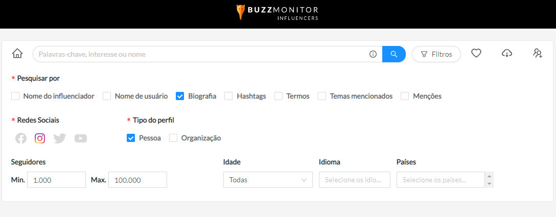 módulo de influenciadores na buzzmonitor