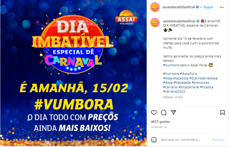 Publicação do supermercado Assaí Atacadista no Instagram