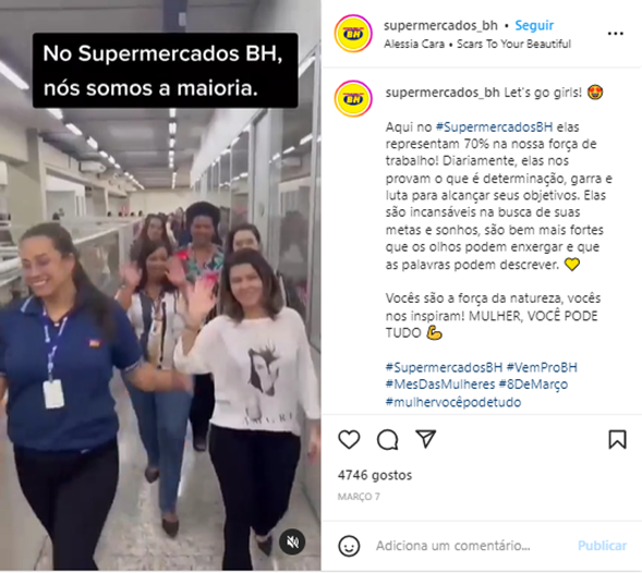 Publicação do supermercados BH no Instagram