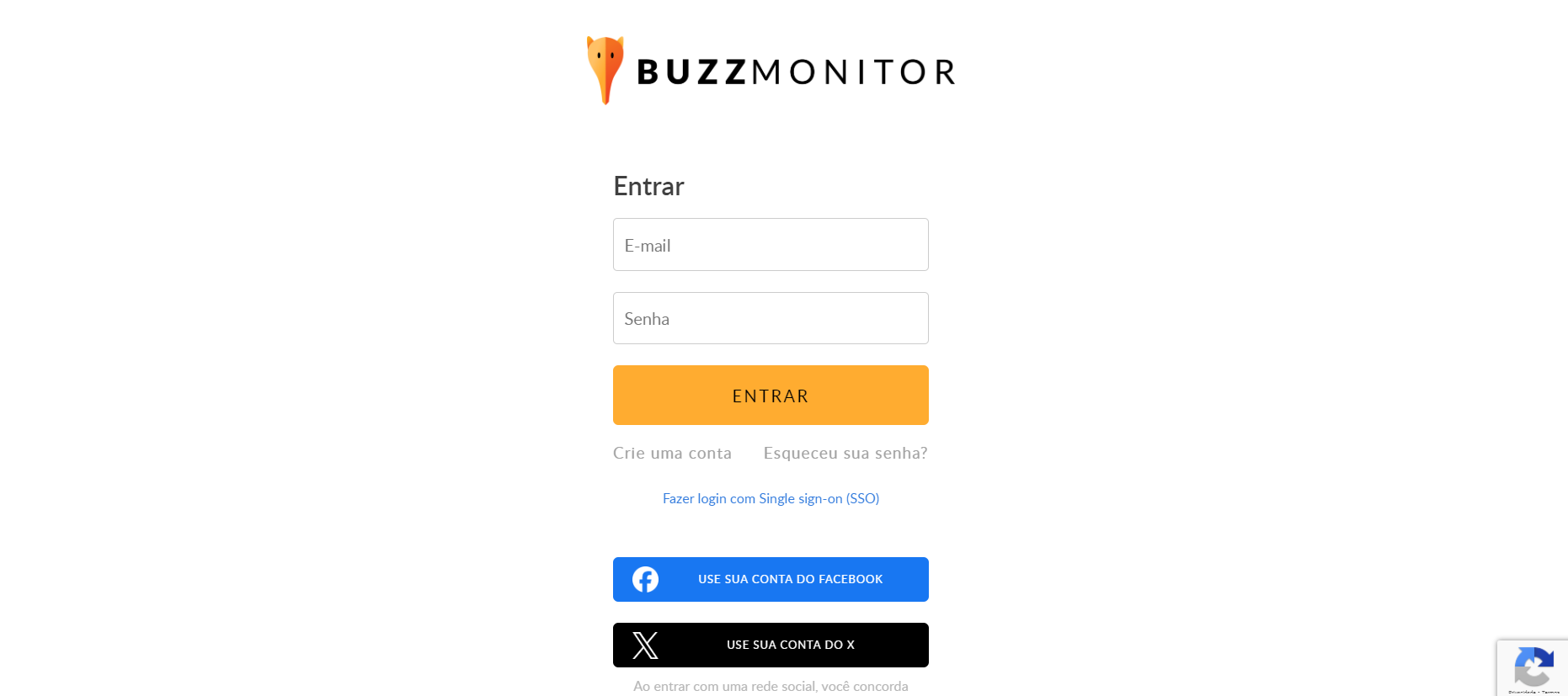 Interface do login na Buzzmonitor com SSO