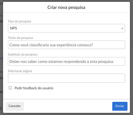 tela para criar nova pesquisa de satisfação na Buzzmonitor