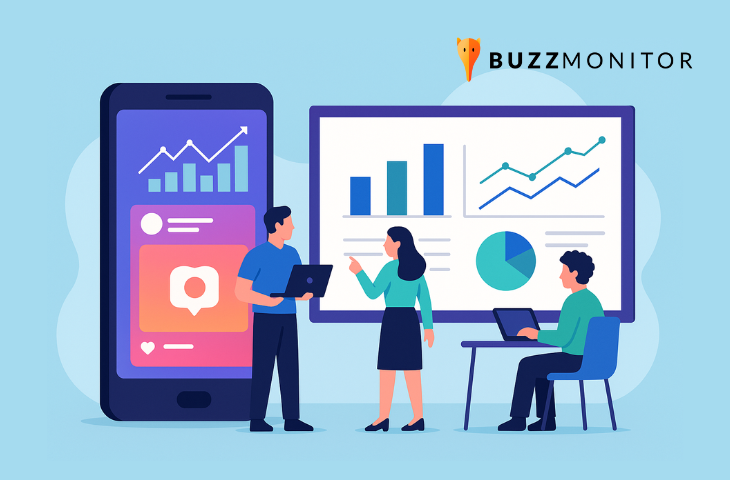 Ilustração que simula gráficos de Instagram Analytics