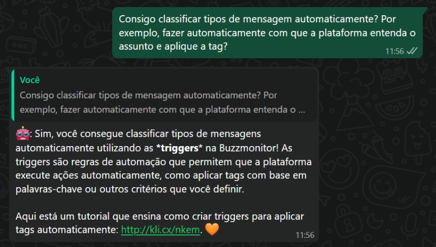 print de conversa com o chatbot da Buzzmonitor, o Tami